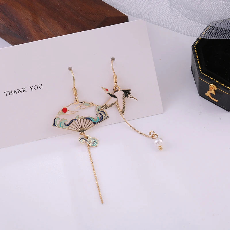Crane and Fan Earring Collection