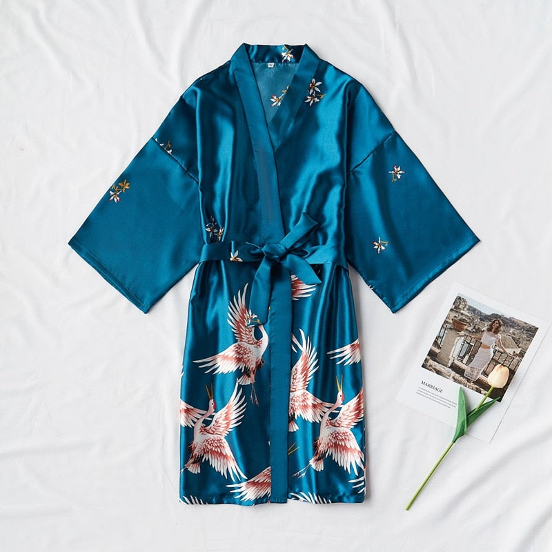 Elegant Satin Kimono Robe