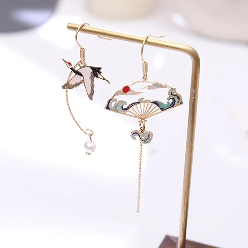 Crane and Fan Earring Collection