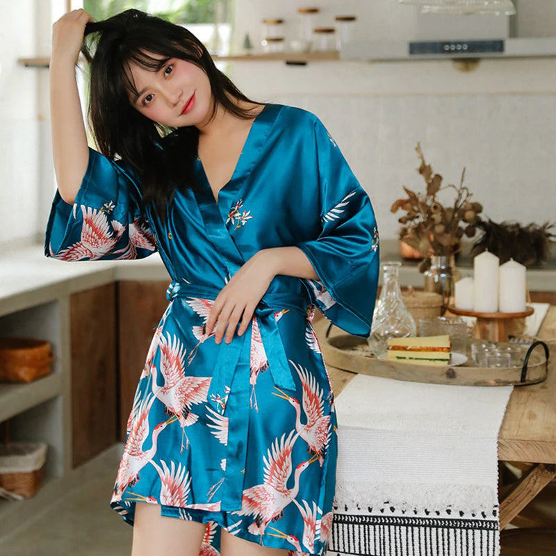 Elegant Satin Kimono Robe