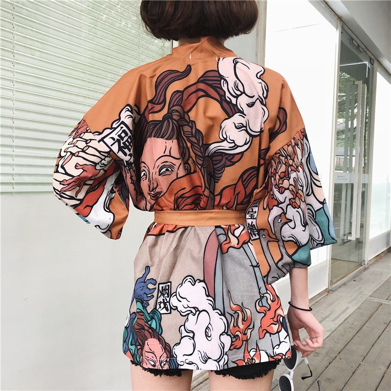 Orange Firestorm Kimono Top