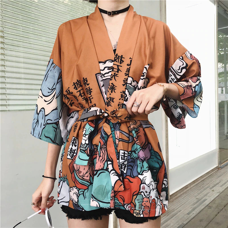 Orange Firestorm Kimono Top